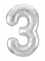 Шар (40"/102см) Цифра "3" Серебро Slim в упаковке, 1 шт.