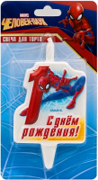 Свеча Цифра, 1 Человек-Паук, 12 см, 1 шт.
