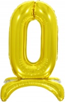 Шар (32''/81 см) Цифра, 0 на подставке, Золото, 1 шт. 