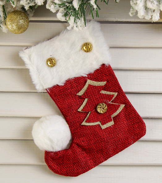 Носок для подарков (11*16см), "Помпошка", ёлочка, 1 шт.