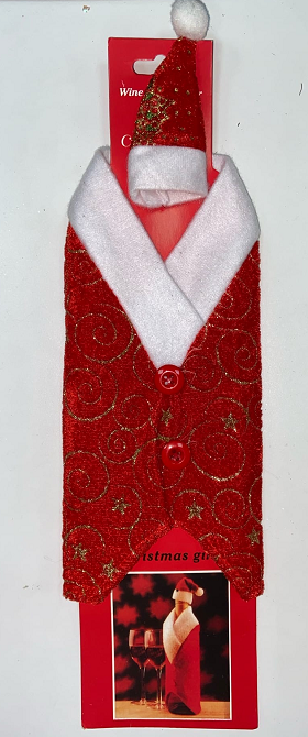 Одежда на бутылку (25x11,5см), "Наряд Санты", 2 предмета: шуба, колпак, 1 шт.