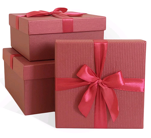 Коробка с бантом (19*19*9 см), Алый,  1 шт.