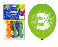 Шар (12"/30 см) Цифра 3, ассорти, 5 шт.