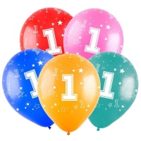 Шар (12"/30см) Цифра "1", ассорти, пастель 5 ст., 50 шт.