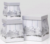 Коробка трапеция (17,5х17,5х21,5см), Серебристые снежинки, 1 шт.