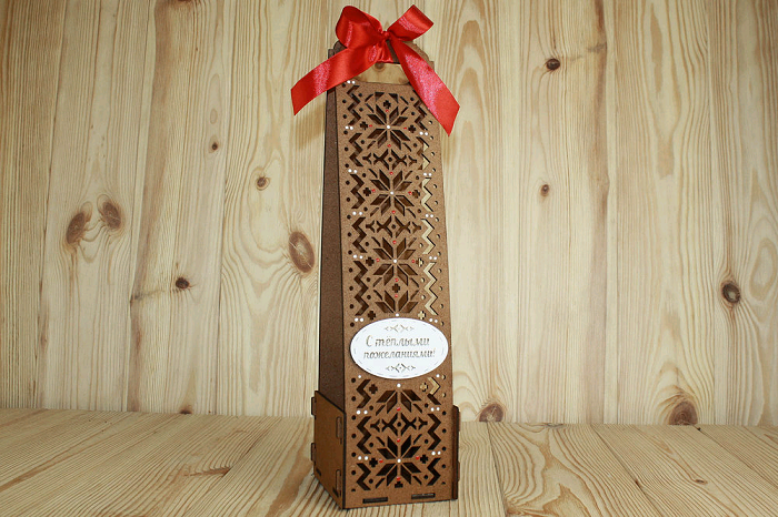 Подарочная упаковка для шампанского (11*11*42см), Норвежская, МДФ 3мм, окрашен. Дуб-красный, 1 шт.