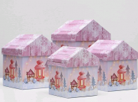 Коробка домик (10,5х10,5х13см), Розовые фонари, 1 шт.