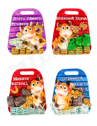 Магнит (6,5*5,3см), Бык с пожеланиями, Микс, 1 шт.