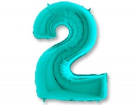 Шар (40"/102см) Цифра, "2", Тиффани (Голубая бирюза), в упаковке, 1 шт.