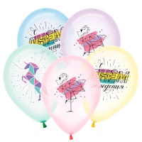 612197_25 Шар (12''/30 см) С Днем Рождения, Нежная геометрия, Ассорти Кристал пастельный 1 ст. цв., 25 шт.