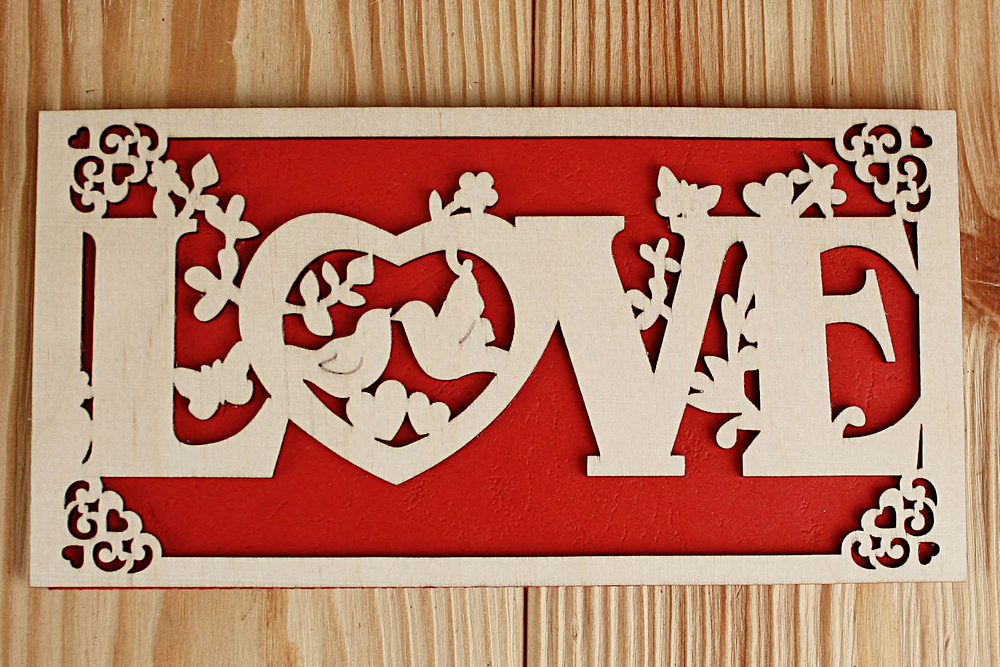 Подарочный конверт "LOVE" (9,2*17,5) Фанера 3мм, картон, оформл., Красный, 1 шт.