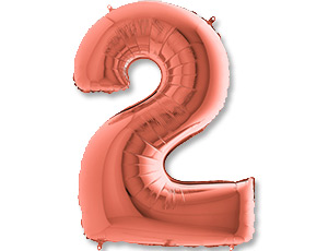 Шар (40"/102см) Цифра, "2", Розовое золото, в упаковке, 1 шт.