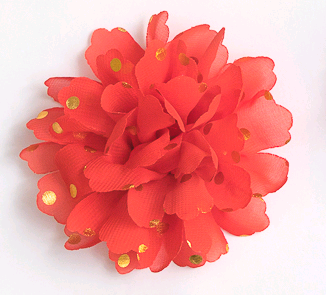 Цветочек шифоновый в горошек (9 см), красный №12, 1 шт.