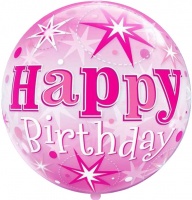 Шар (18''/46 см) Круг, С Днем Рождения (розовые звезды), Прозрачный, 1 шт.