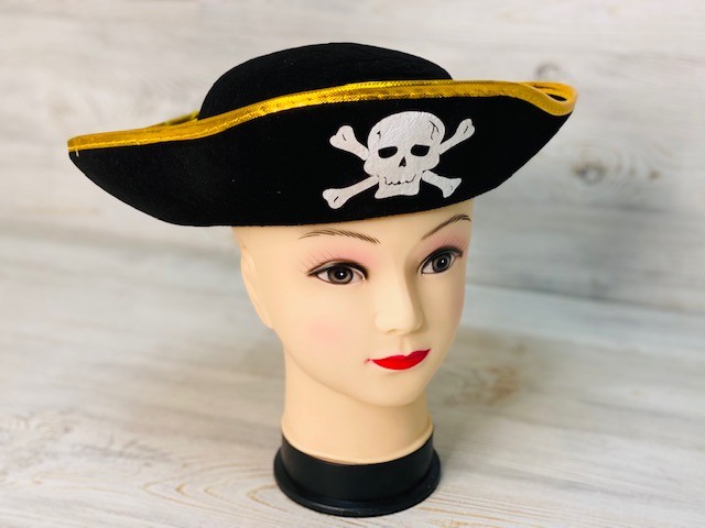 Шляпа Пирата с черепом, фетр, с золотым кантом, 1 шт.