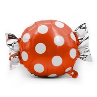 1 Шар (24''/61см) Фигура, Конфета, Белые точки, Красный, 1 шт.