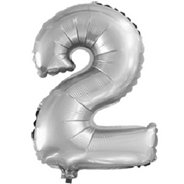 Шар с клапаном (15''/37см) Цифра, 2, Серебро, 1 шт.