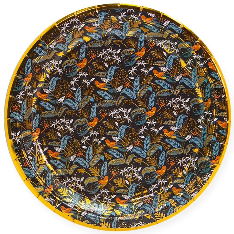 Тарелки (9''/23см) Райские птицы, Золото/Черный, 6 шт.