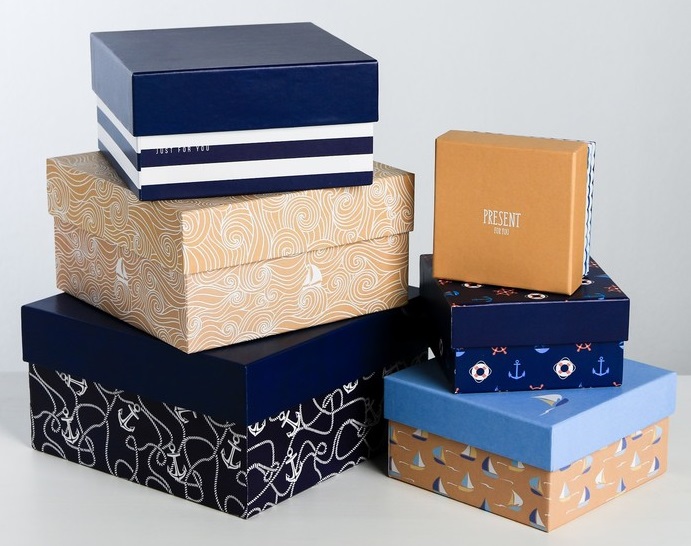 Коробка квадратная (10х10х5,5см), Морской стиль, 1 шт.