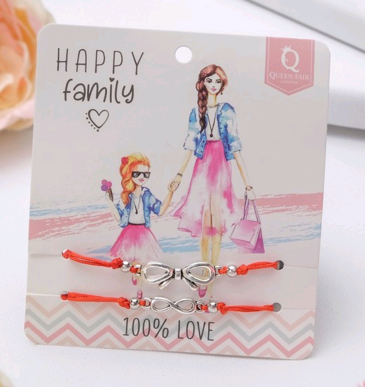 Браслет-оберег, "Happy family" как у мамы, набор 2 штуки, цвет красный,