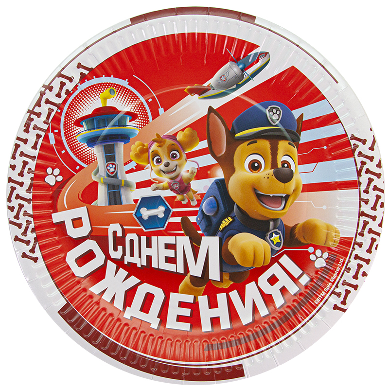 Тарелки (9''/23 см) Щенячий патруль, С днем рождения! Красный, 6 шт.
