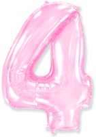 Шар (40''/102см) Цифра, "4", Розовый, в упаковке, 1 шт.