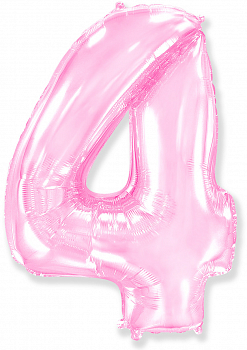 Шар (40''/102см) Цифра, "4", Розовый, в упаковке, 1 шт.
