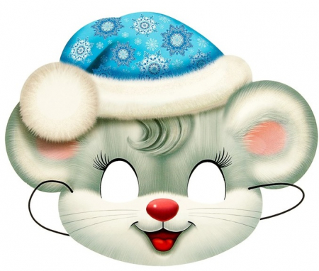 Маска карнавальная "Мышка" глиттер, серая, синяя шапочка, 1шт.