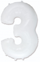 Шар (40''/102см) Цифра, "3", Белый, в упаковке, 1 шт.