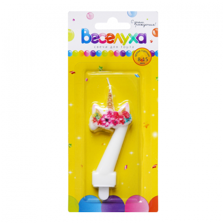 Свеча тортовая цифра "7", Единорог, 1 шт.