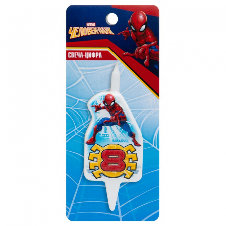 Свеча Цифра, 8, Человек-Паук, 7 см, 1 шт.