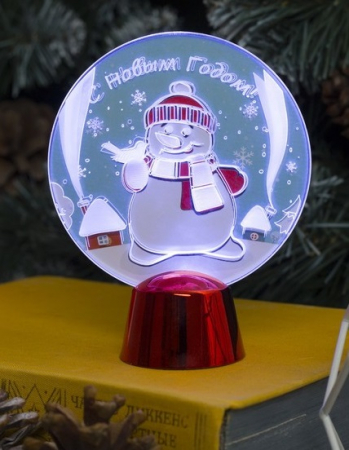 Подставка с динамикой "Снеговик" (батарейки в комплекте), 11,5 см, 2 LED, БЕЛЫЙ, 1шт.