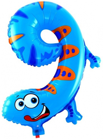 Шар с клапаном (16''/41см) Цифра, 9 Ящерица, 1 шт.