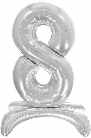 Шар (32''/81 см) Цифра, 8 на подставке, Серебро, в упак., 1 шт. 