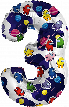 Шар (32"/81см) Цифра "3" Космонавтики в упаковке, 1 шт.
