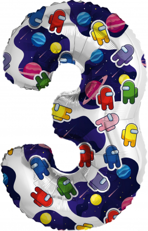 Шар (32"/81см) Цифра "3" Космонавтики в упаковке, 1 шт.