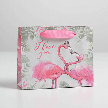 Пакет подарочный (15*12*5,5см), Фламинго, крафт, 1 шт.