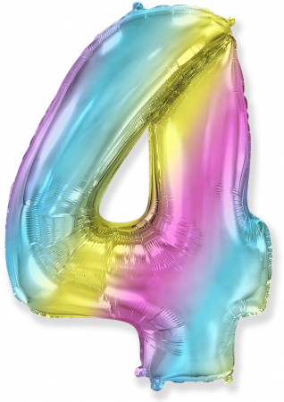 Шар (40''/102см) Цифра, "4", Диагональная радуга, в упаковке, 1 шт.