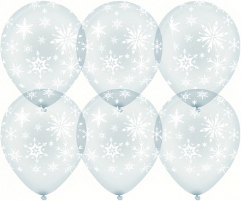 Шар (12''/30см) Искры снежинок, Прозрачный (600), кристалл, 5 ст, 25 шт.