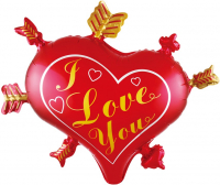 Шар (28''/71см) Сердце, Стрелы Амура, Красный, 1 шт.