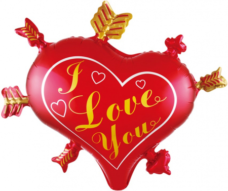 Шар (28''/71см) Сердце, Стрелы Амура, Красный, 1 шт.