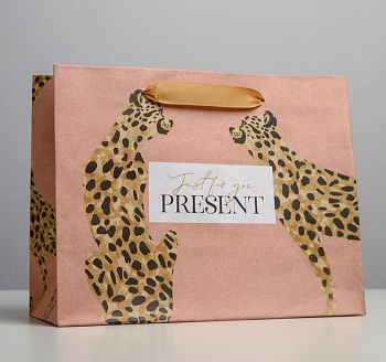 Пакет подарочный (23*18*10см), Леопарды, крафт,  1 шт.