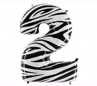 Шар (40"/102см) Цифра, "2", Zebra, 1 шт. 