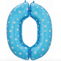Шар (40''/102 см) Цифра, "0", Синий со звездами, 1 шт.