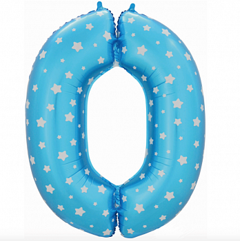 Шар (40''/102 см) Цифра, "0", Синий со звездами, 1 шт.