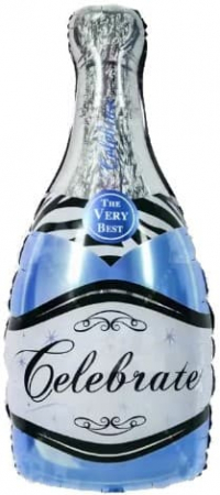 Шар (39''/99см) Фигура, Бутылка Шампанское, Голубой, 1 шт.