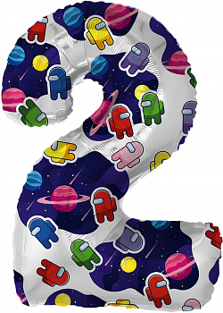 Шар (32"/81см) Цифра "2" Космонавтики в упаковке, 1 шт.