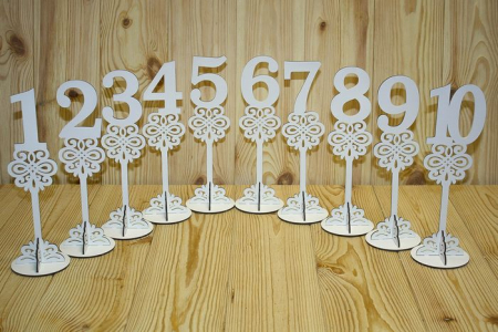 Номера на столы на подставке, высокие (8,8*8,8*27) МДФ 3мм, окрашен., Белый, Набор 10 шт