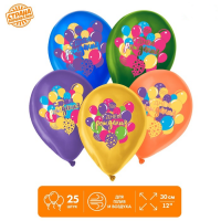 Шар (12"/30см) С Днем Рождения, Ассорти, пастель, 25 шт.