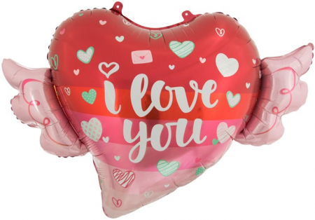 Шар (34''/86 см) Сердце, Крылья любви, 1 шт.